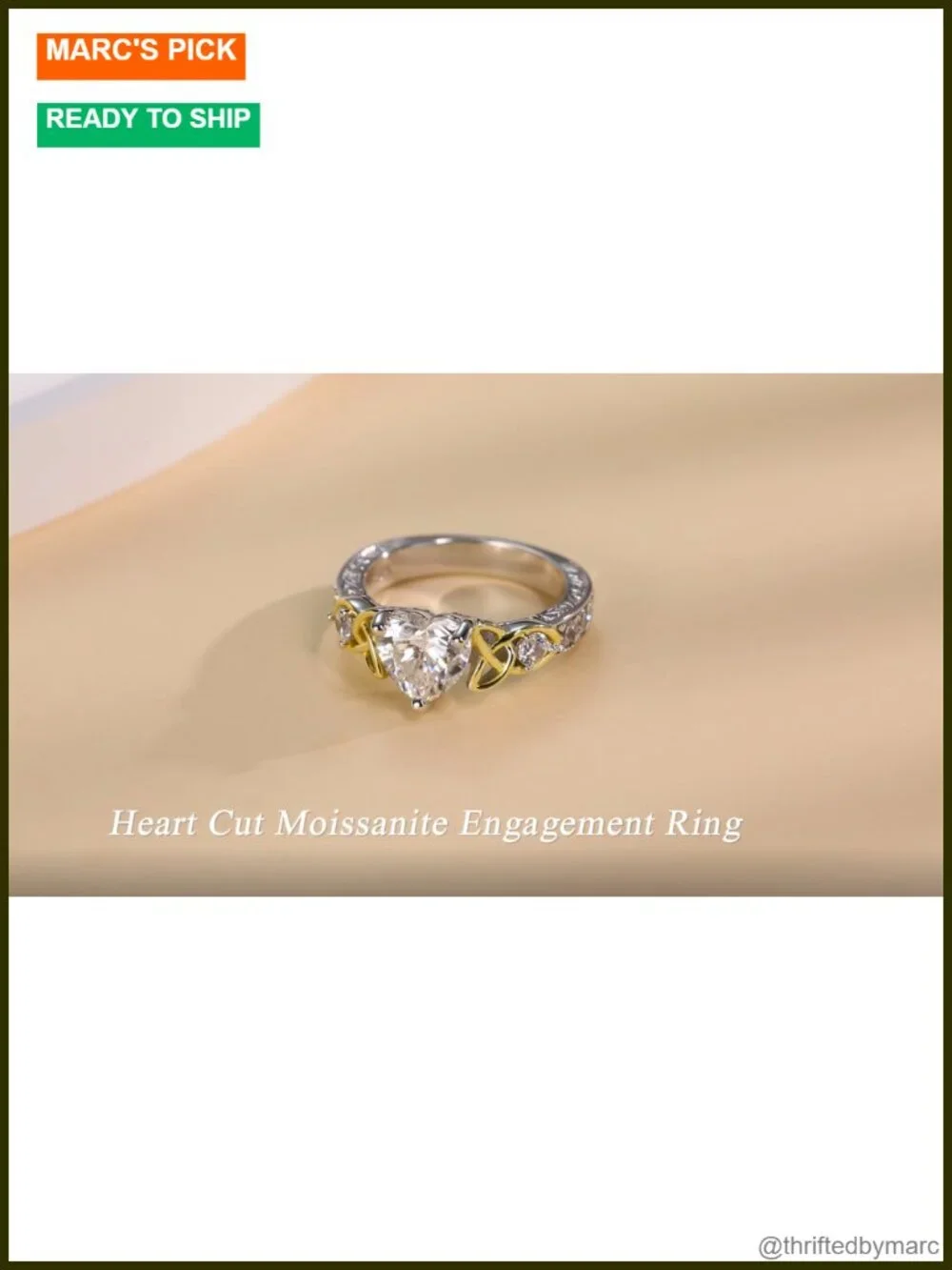 2CT Heart Moissanite Promise Ring Sterling Silver Celtic Knot
